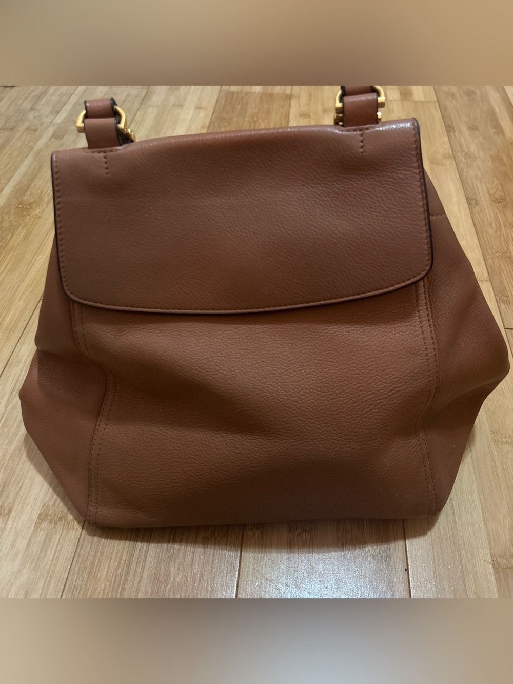 Tory Burch half moon Cognac Leather Double-Handle Shoulder Bag - Picture 3 of 11